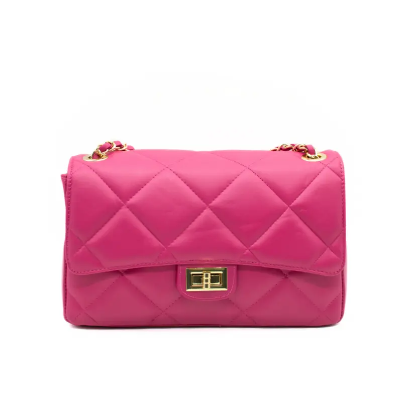 classy m shoudler leather bag fuschia front