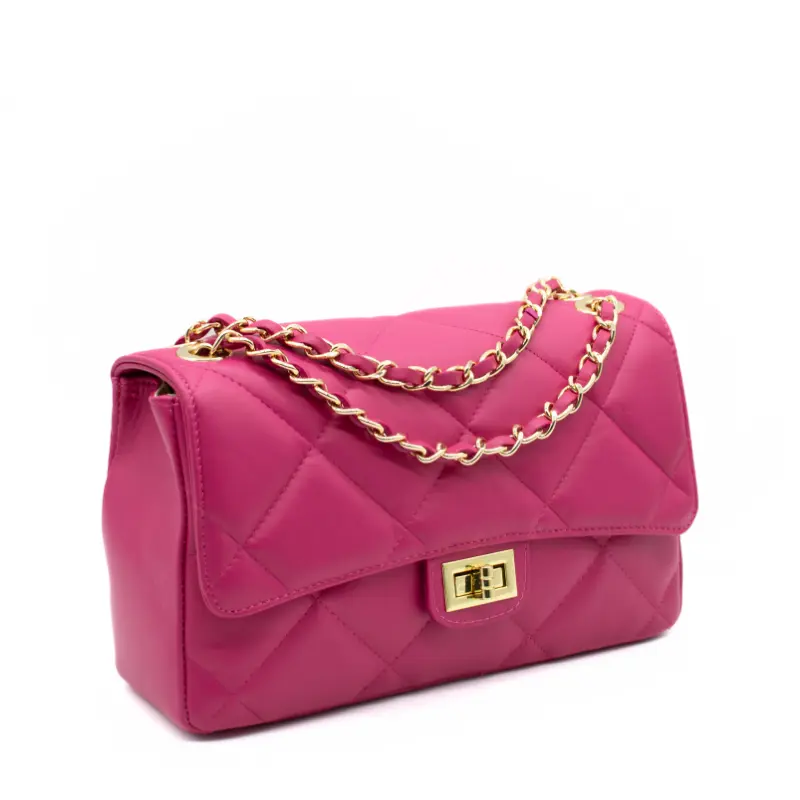 classy m shoulder leather bag fuschia side