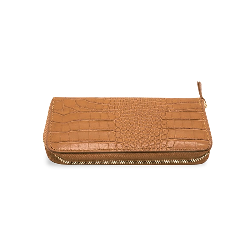 Croco Camel Leather Wallet zip