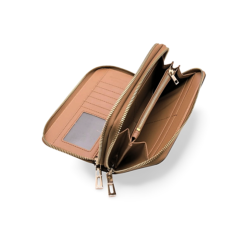 double camel leather wallet interior