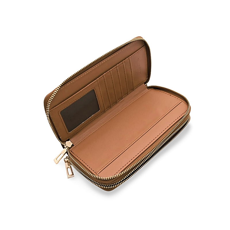 double camel leather wallet interior