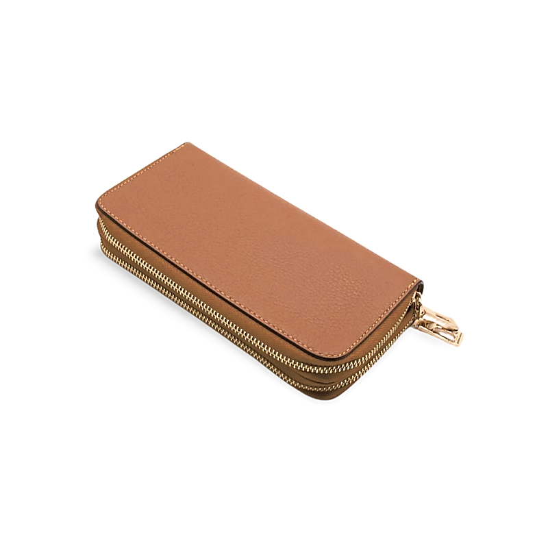 double camel leather wallet side detail