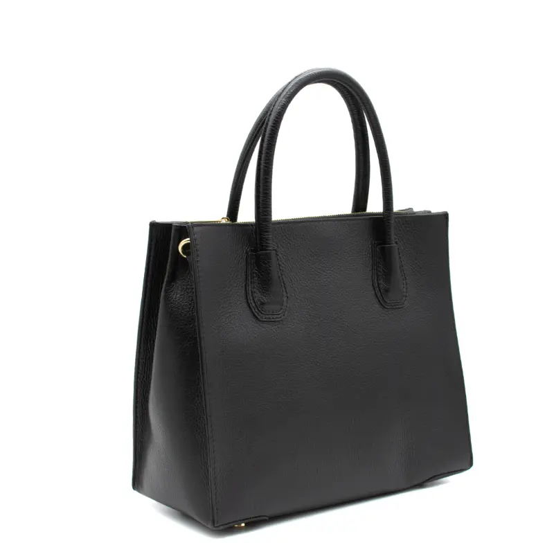 emma black leather handbag side