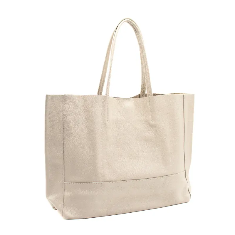 essential beige leather shopper bag side