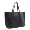 lateral da Essential Mala Shopper Azul em Pele