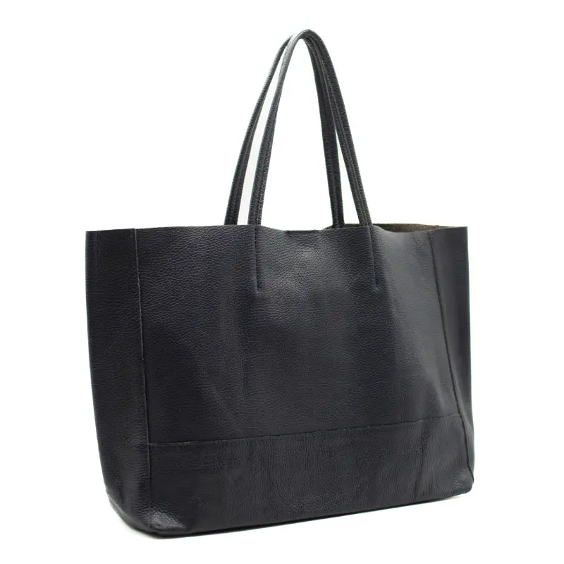 essential blue leather shopper bag side