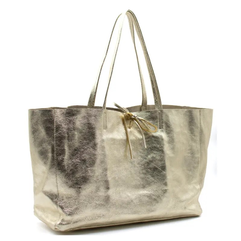 essential gold leather shopper bag side