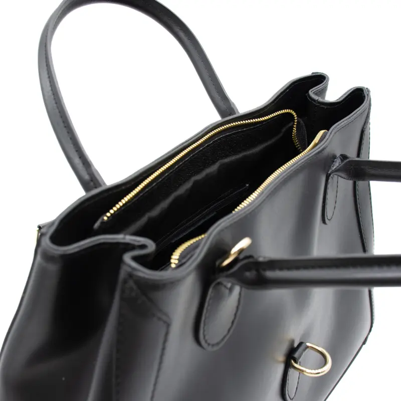 grace black leather handbag opened