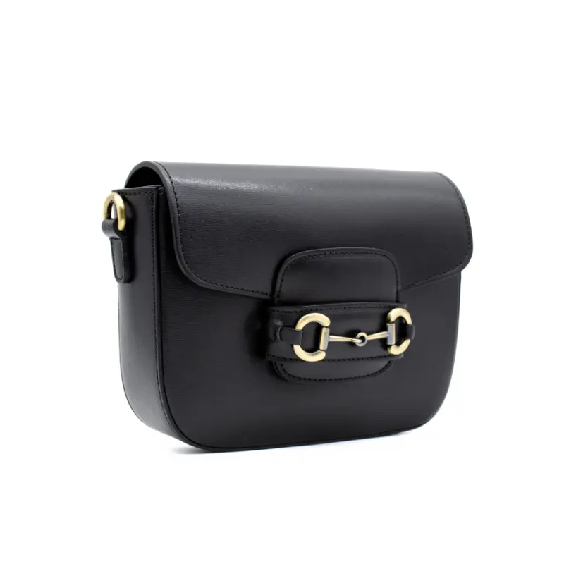 horsy black crossbody leather bag side