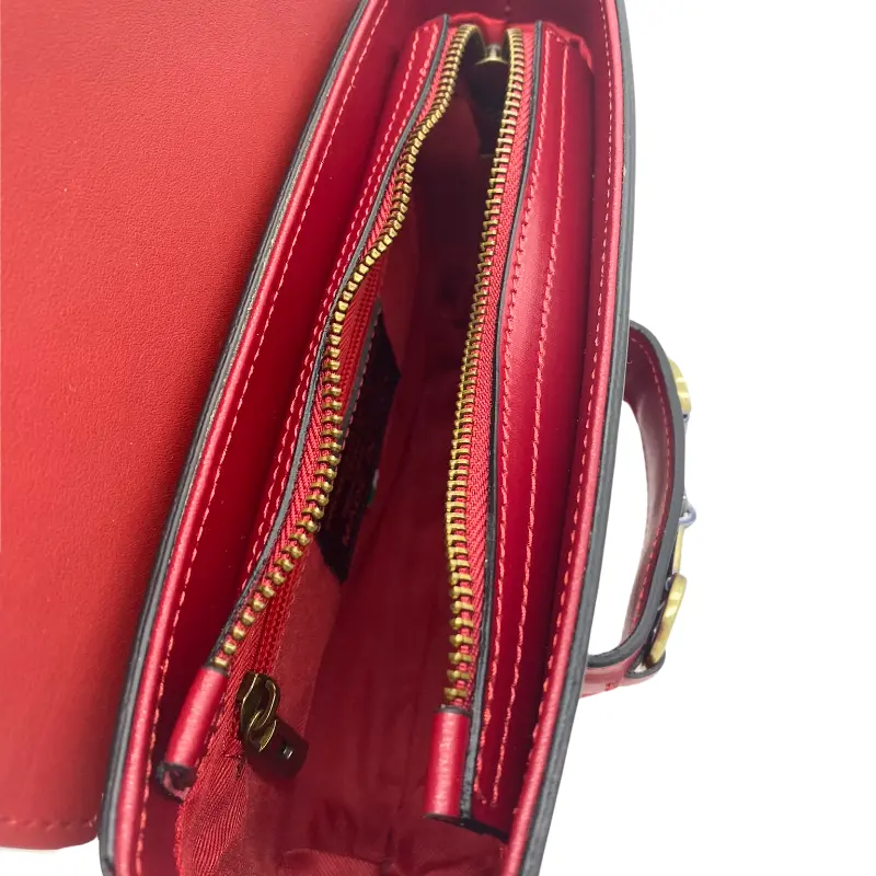 horsy red crossbody leather bag interior