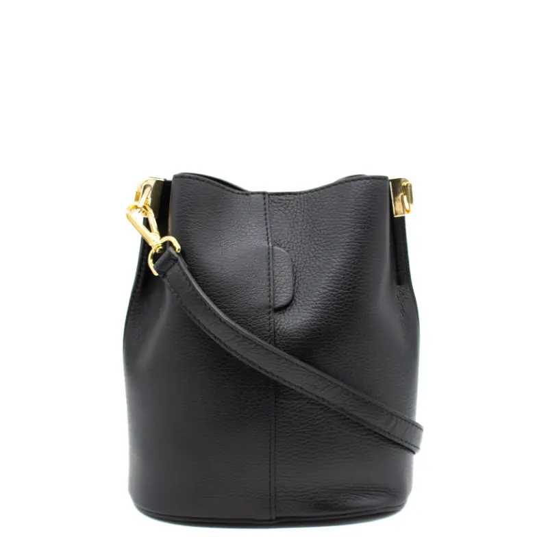 jessie black leather bucket bag leather strap