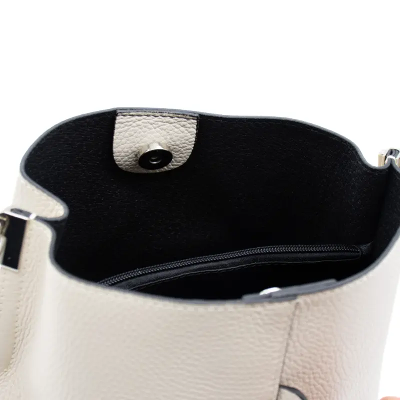 jessie l beige leather bucket bag interior detail