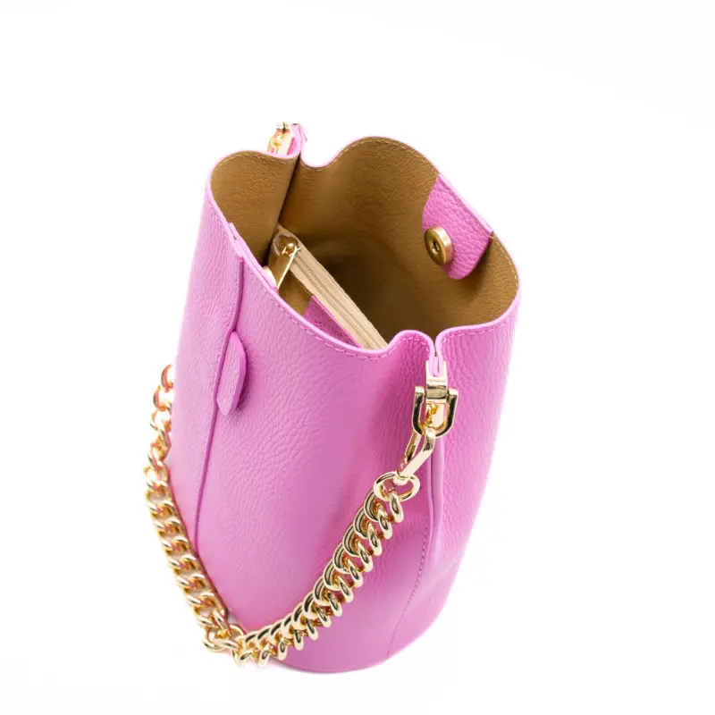 jessie pink leather bucket bag interior