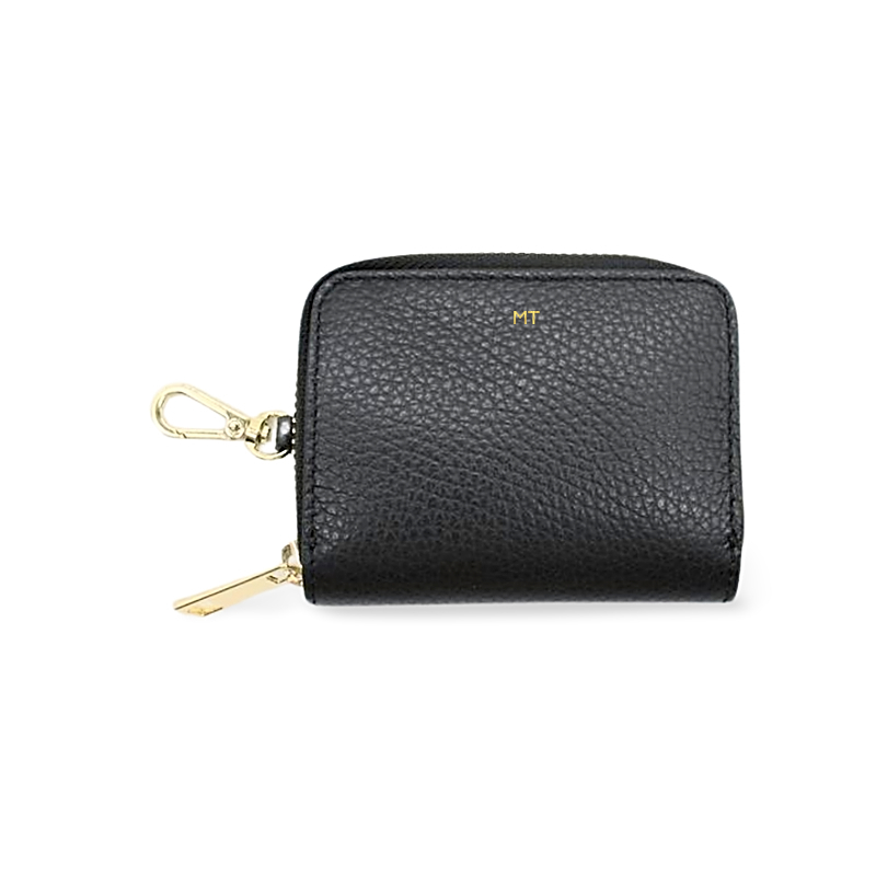 killie mini black leather wallet gold personalization