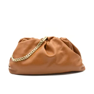 pouch camel leather bag gold strap