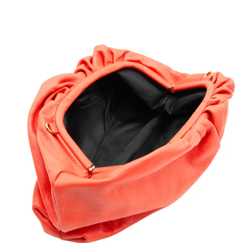 pouch coral leather handbag interior detail