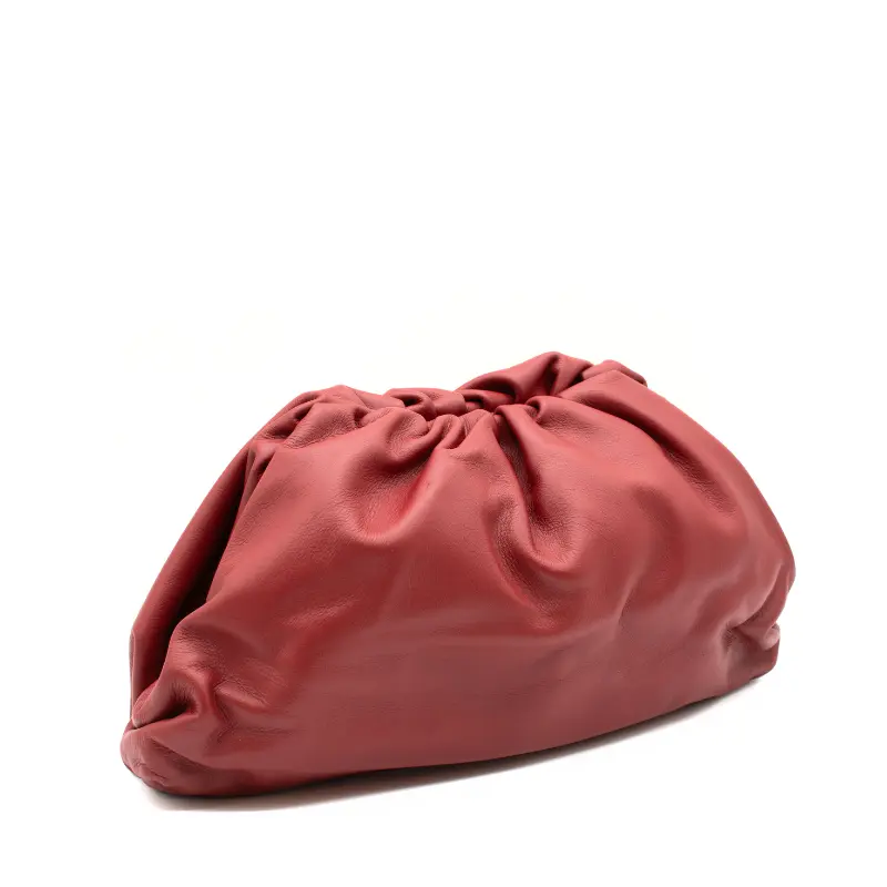 pouch red leather handbag side