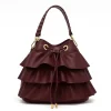 Ruffle Bordeaux Bucket Leather Bag