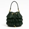 ruffle green leather bucket bag