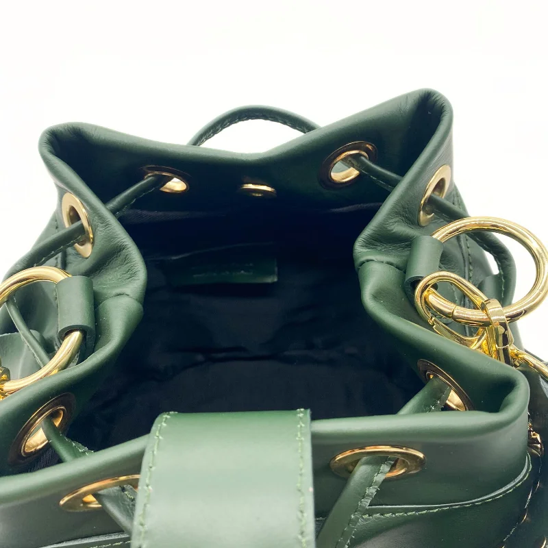 ruffle green leather bucket bag interior