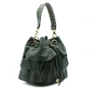 ruffle green leather bucket bag side