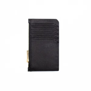 sarah black leather card holder front