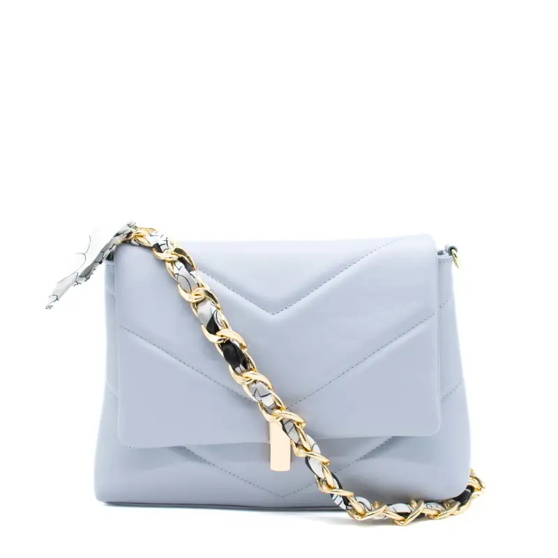 serena blue leather shoulder bag chain strap