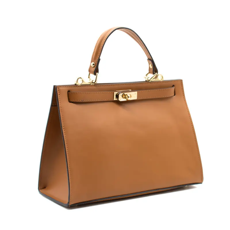 sophia camel leather handbag side