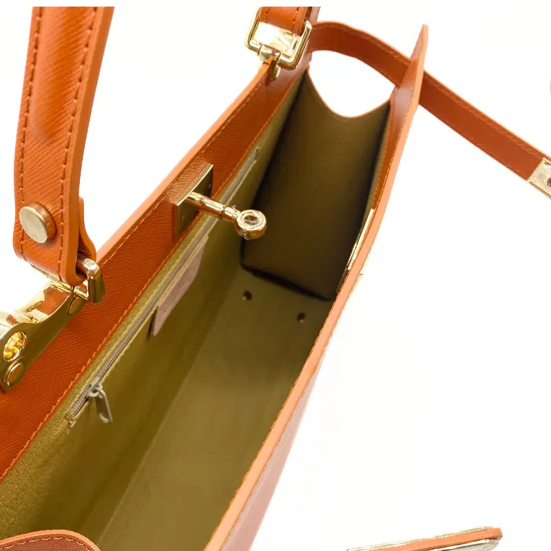 sophia orange leather handbag interior