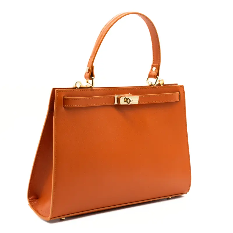 sophia orange leather handbag side