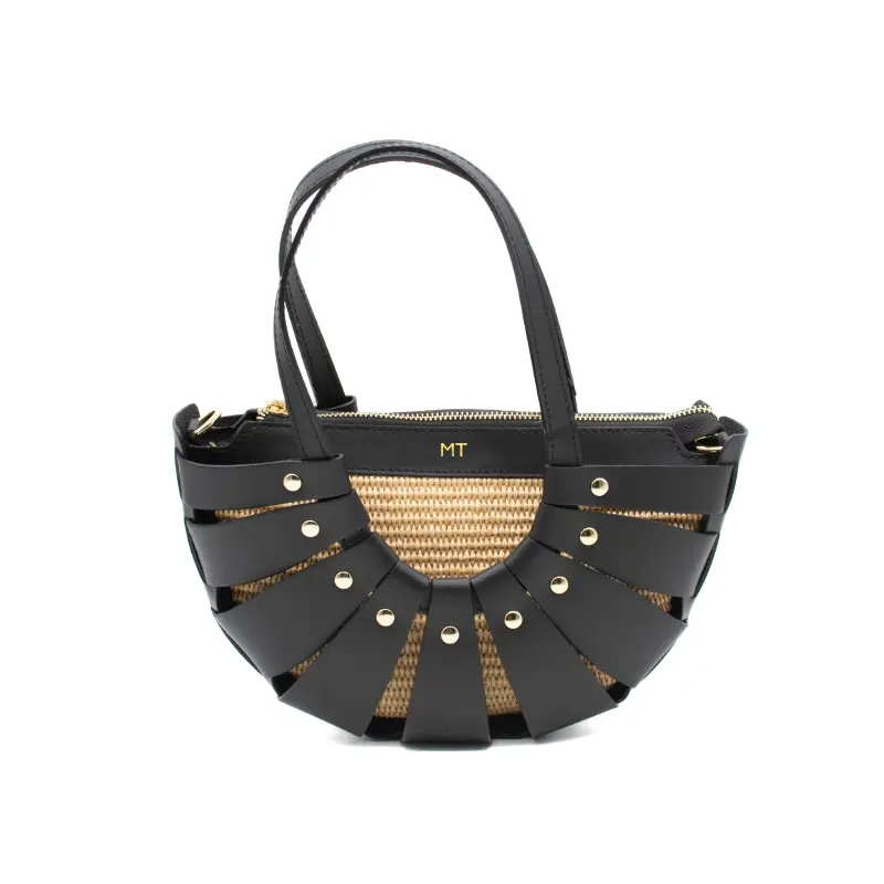 sunshine s black leather handbag gold personalization