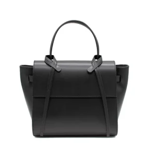 tie black leather handbag