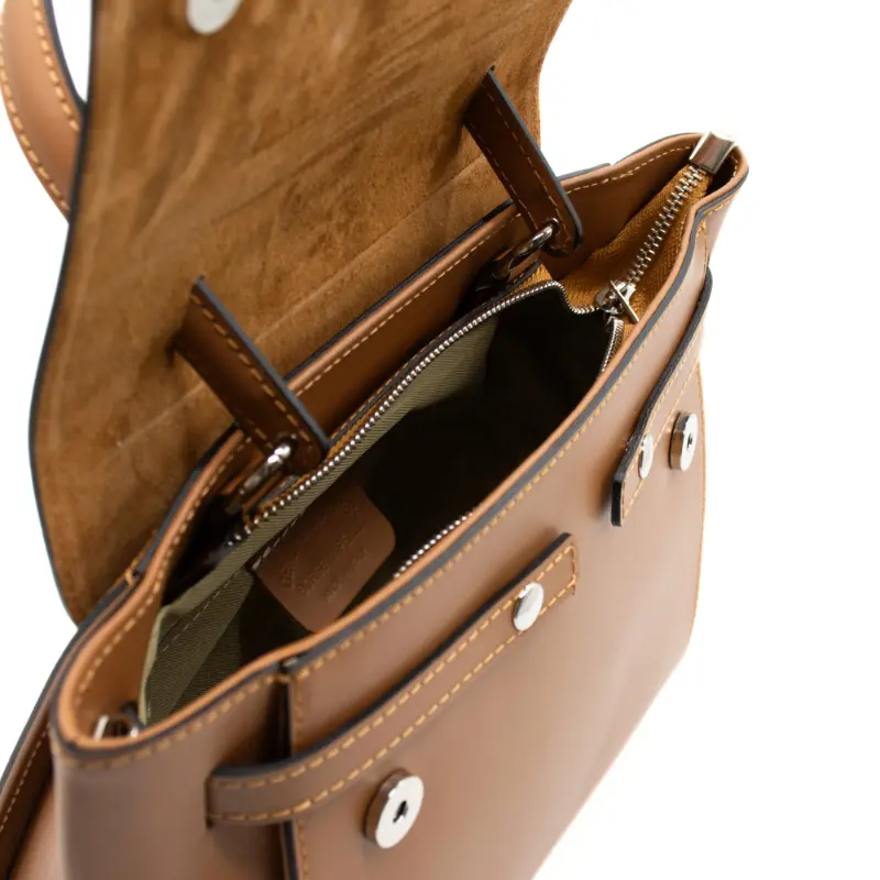 tie camel leather handbag interior