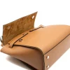 tie camel leather handbag layed