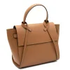 tie camel leather handbag side