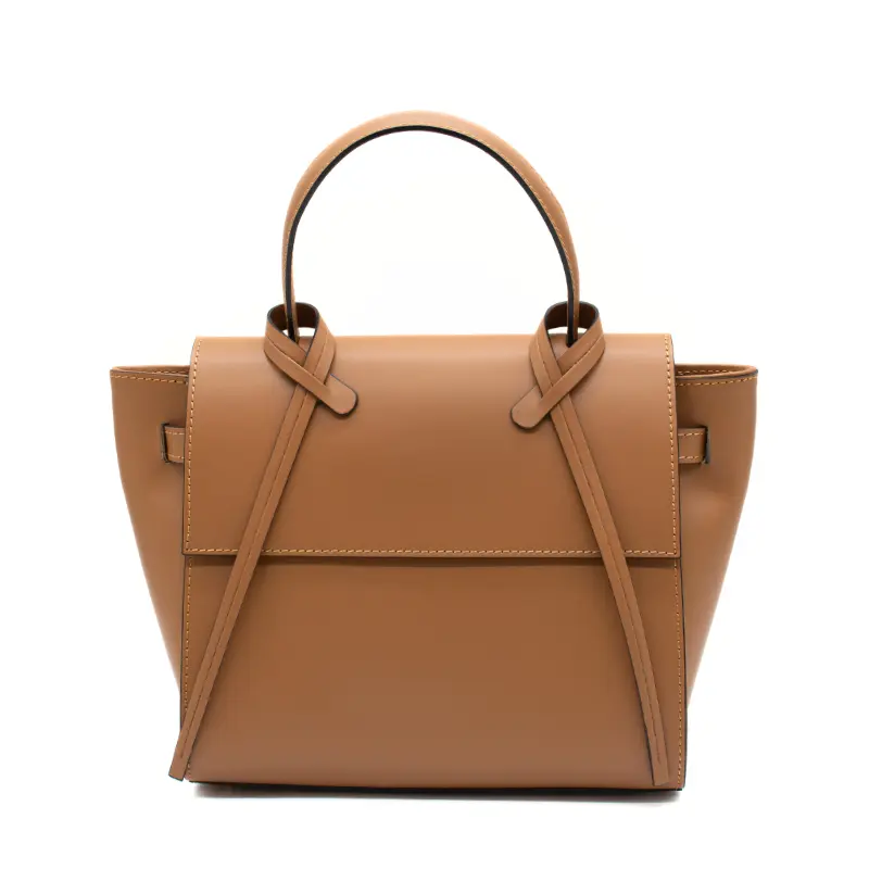 tie camel leather handbag