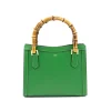 bamboo green leather handbag gold personalization