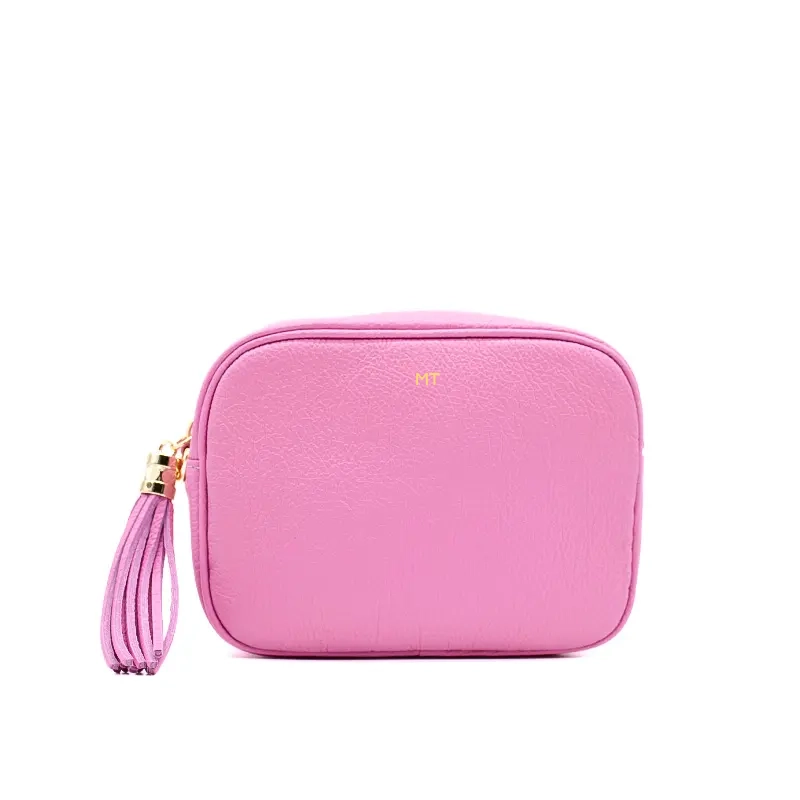 bb bubble pink leather crossbody bag gold personalization