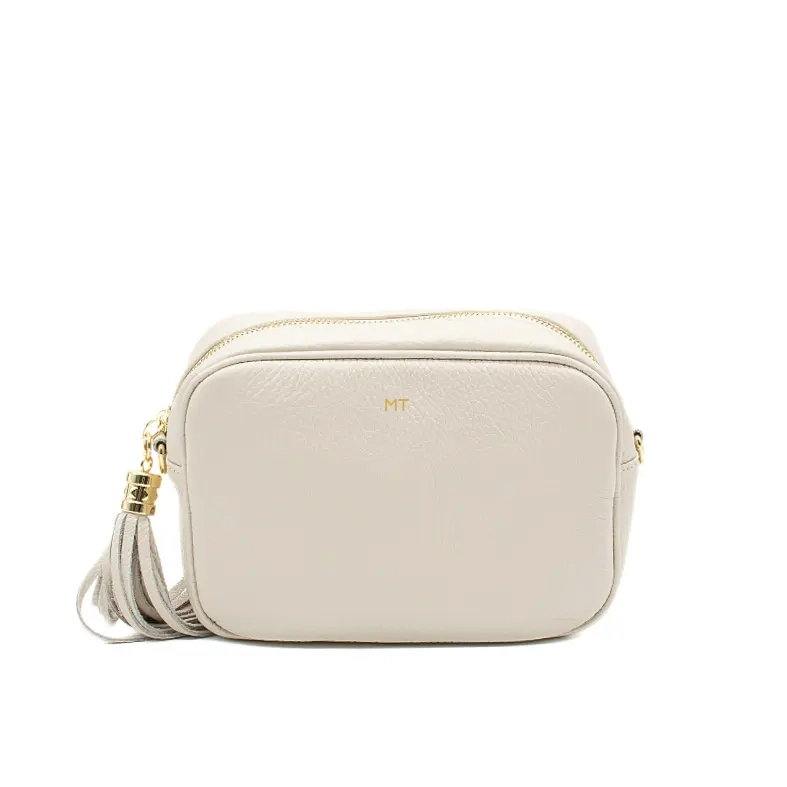 bb beige leather crossbody bag gold personalization