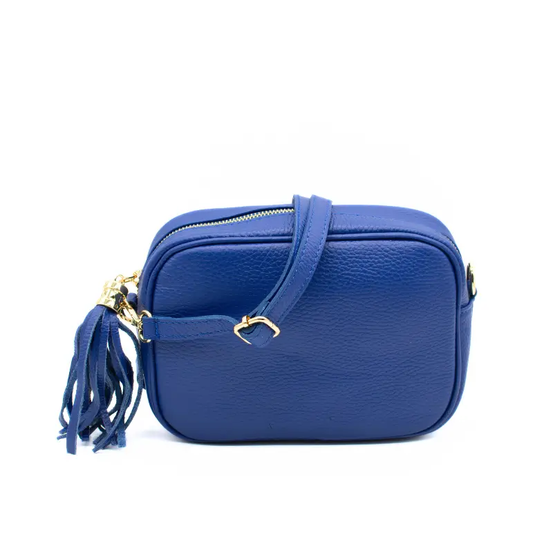 bb royal blue leather crossbody bag front strap