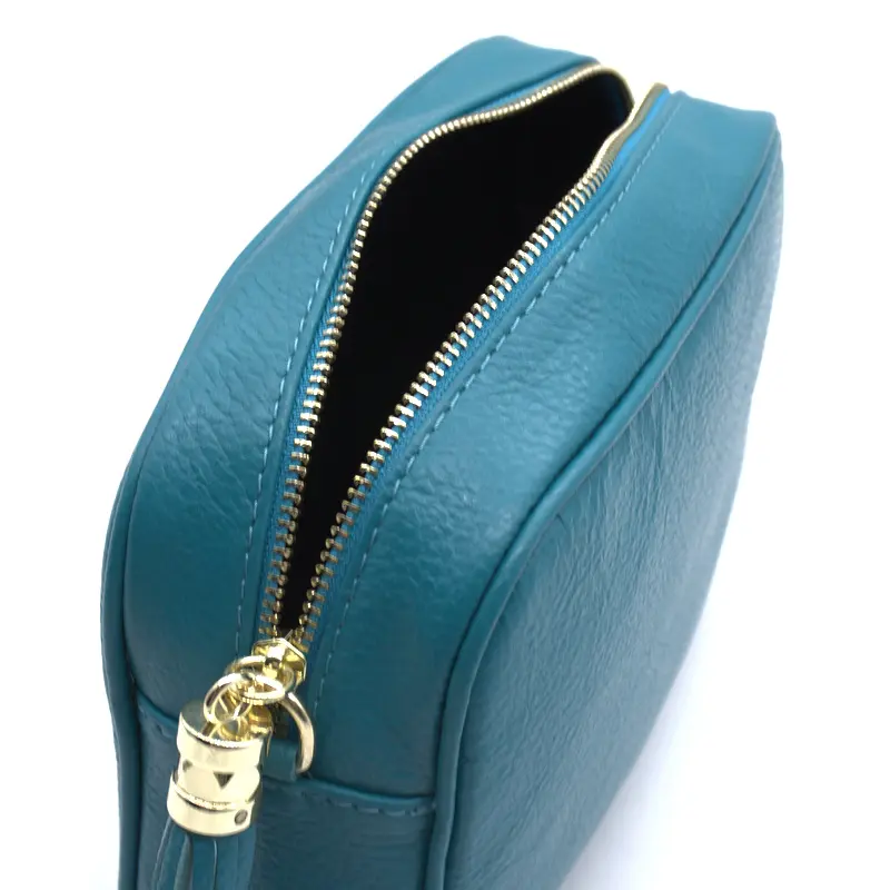 bb turquoise leather crossbody bag zip detail