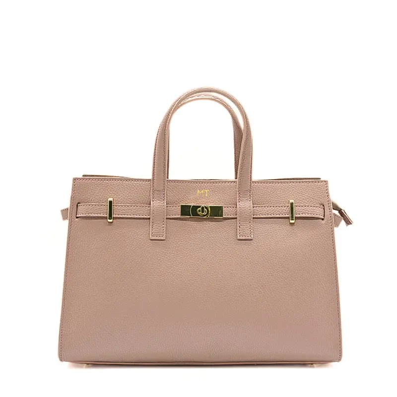 carine nude leather handbag gold personalization