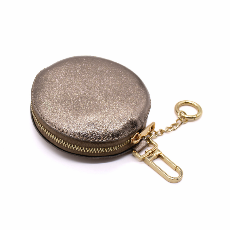 circle bronze leather coin purse silver personalization