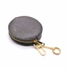 circle metal gray leather coin purse gold personalization