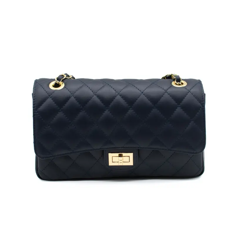 classic m blue shoulder leather bag front