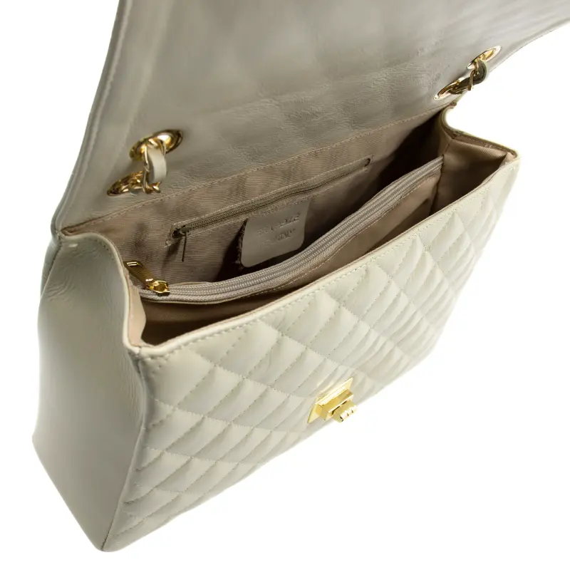 classic xl beige shoulder lether bag interior