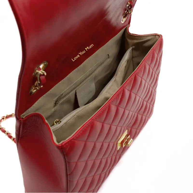 classic xl red shoulder bag interior gold personalization