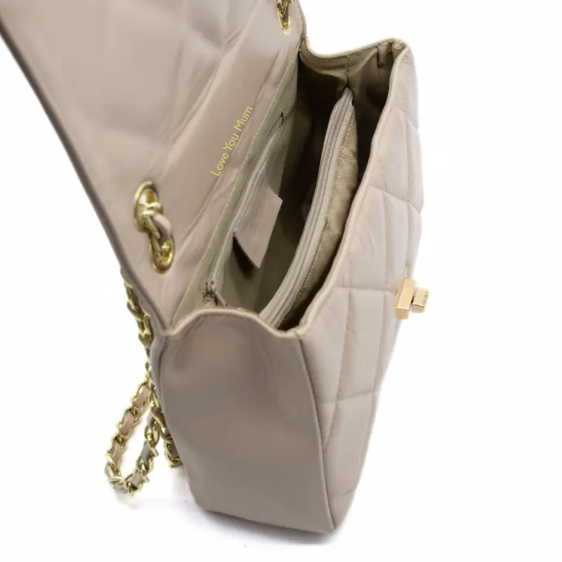 classy xl shoulder leather bag beige interior gold personalization