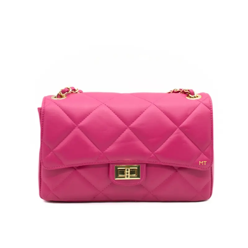 Classy M Shoulder Leather Bag fuschia gold personalization