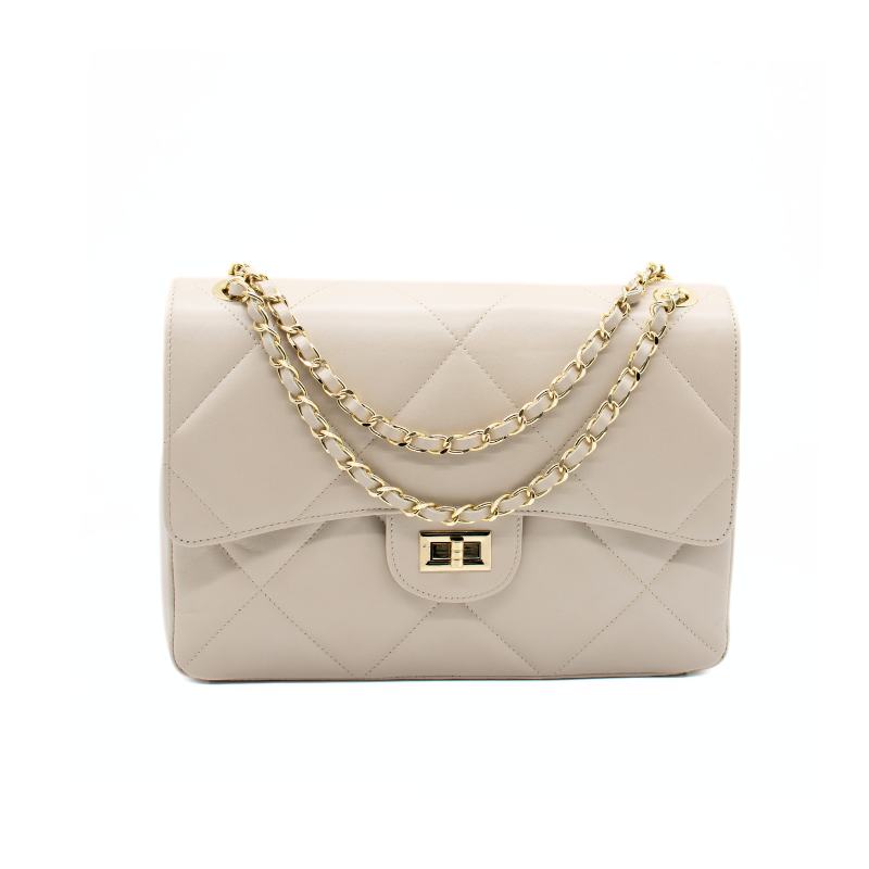 classy xl shoulder leather bag beige